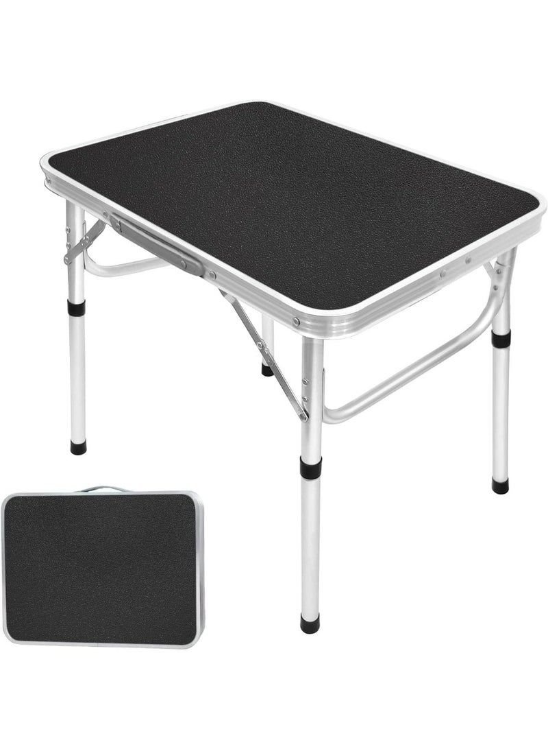 OHAHO Folding Table, Portable Lightweight Folding Camping Table, Aluminum Small Folding Table Portable with Handle, Adjustable Height for Picnic, Party, BBQ, Black - Image 1